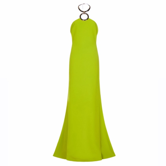 Elie Saab Tubular Choker Halter Crepe Gown Lime Green Color - Picture 7 of 16